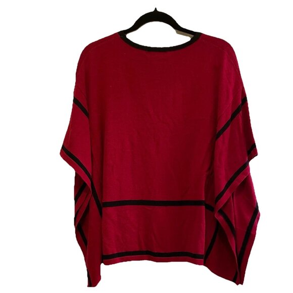 AUGUST SILK Red with Black Trim Poncho Sweater Sz S - Picture 4 of 4